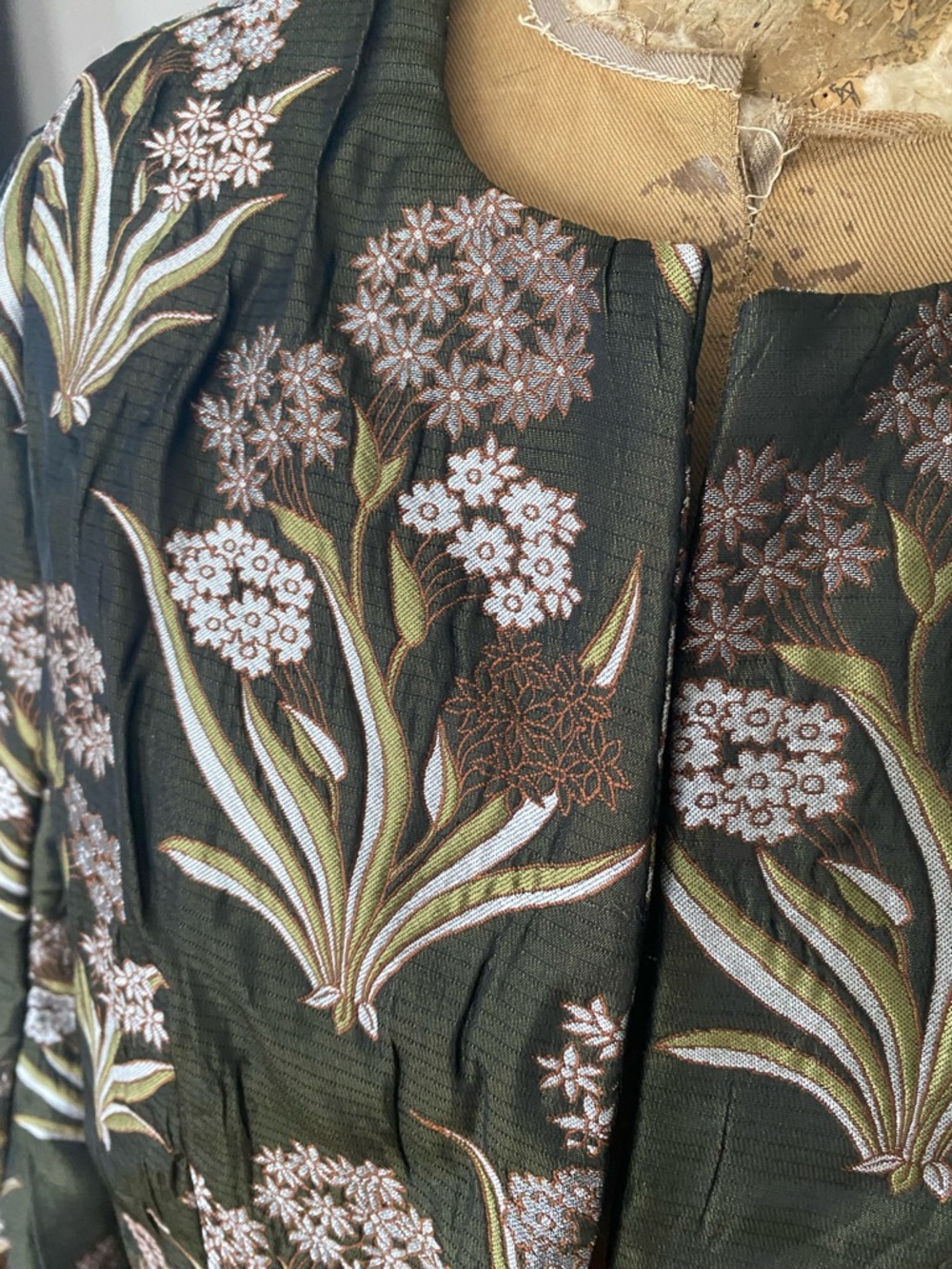 H&M Embroidered Floral Jacquard Kimono Jacket Green Artwear Open Front Size 6 - Picture 5 of 10